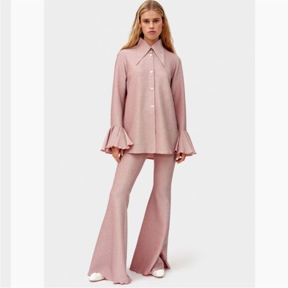 Sleeper Cosmos Lounge Suit M Top and S Pants Flared Pink Glitter Shimmer $350 - Picture 12 of 15